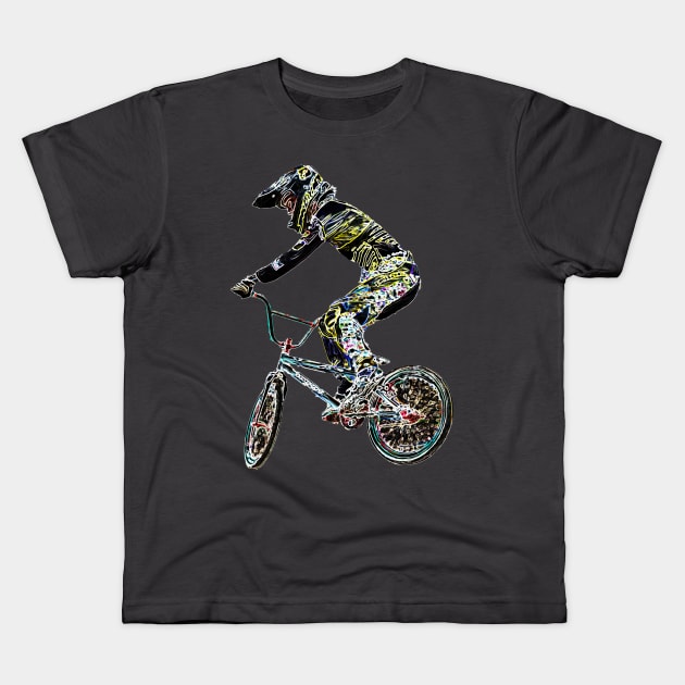 bmx Kids T-Shirt by rickylabellevie